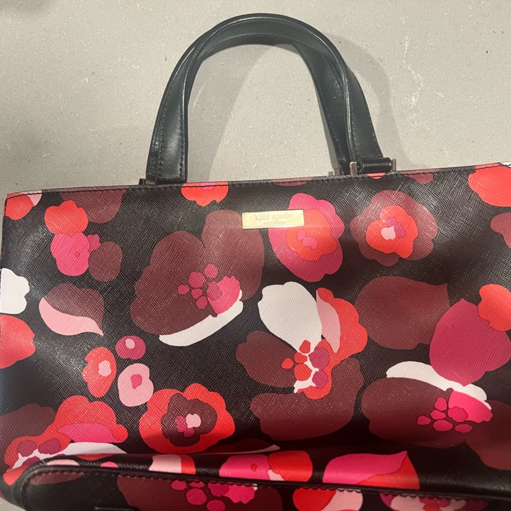 Kate Spade Floral Satchel - Black and Red